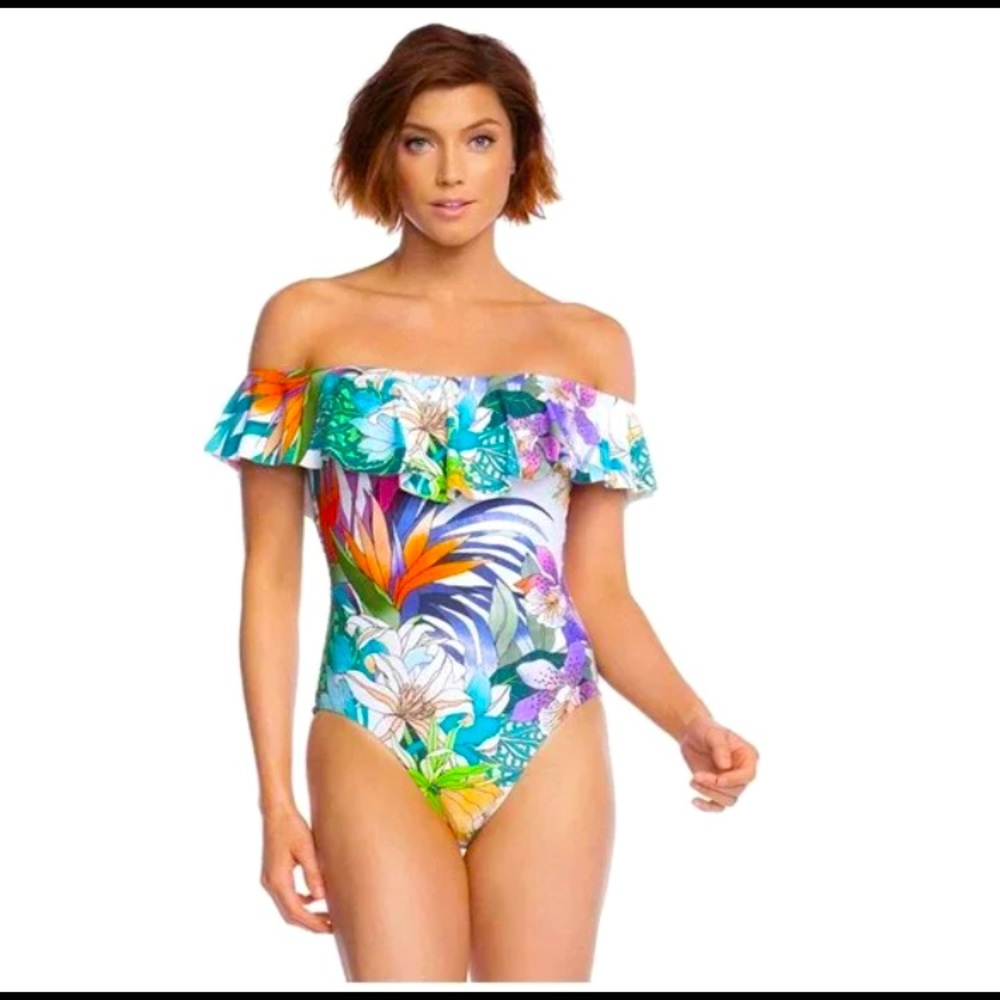 Trina Turk Off the Shoulder One Piece Swimsuit NEW